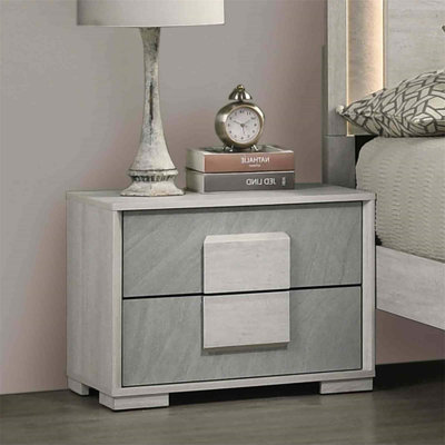 Table de chevet contemporaine à deux tons avec tiroirs à queue d'aronde française et plateau en mélamine, idéale pour les chambres à coucher modernes