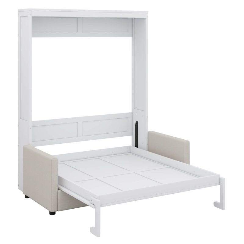 Lit escamotable double pleine grandeur avec coussin, Lit double, Blanc