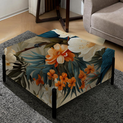 Playful Floral Tropical Birds - Grand repose-pieds carré floral