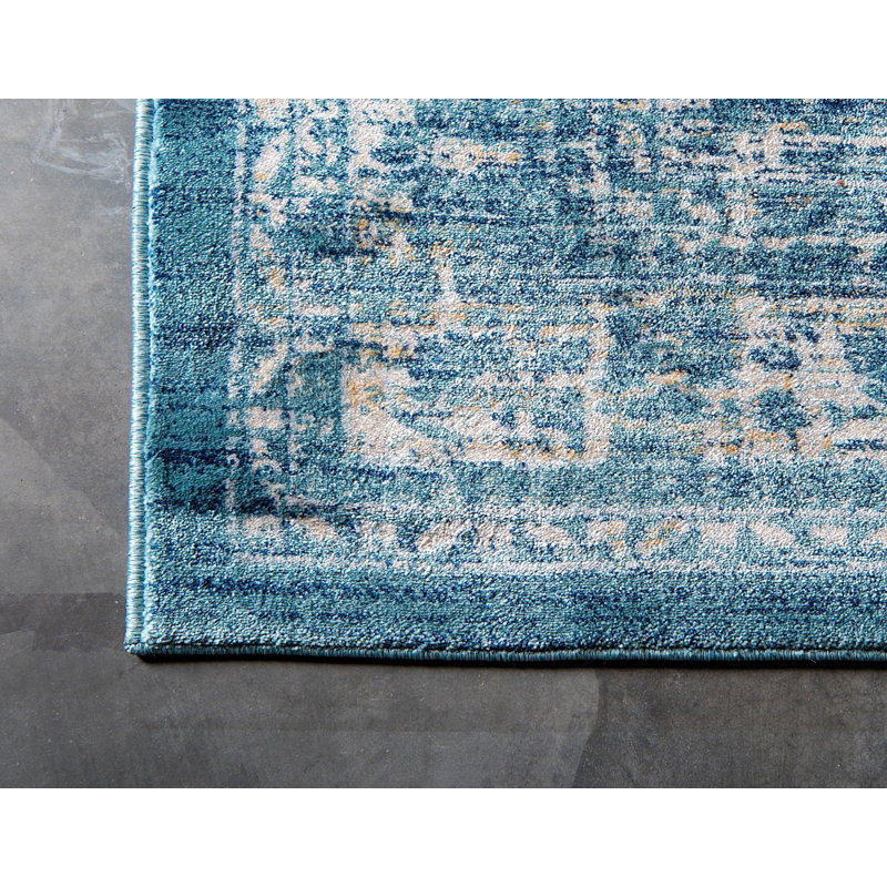 Tapis décoratif bleu oriental/beige Alesund, Rectangle 7 pi x 10 pi