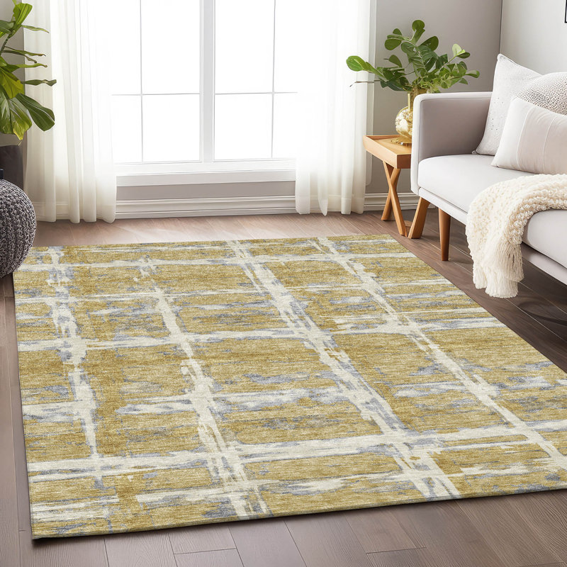 Premium Machine Washable Prisco Gold Rug, Rectangle 8' x 10'