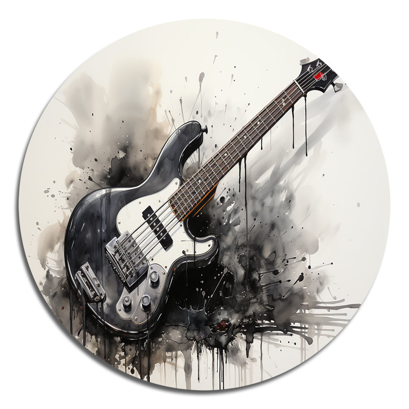 Vibations de guitare au charbon brun II - musique ronde, art en métal, H 16 po x l 16 po