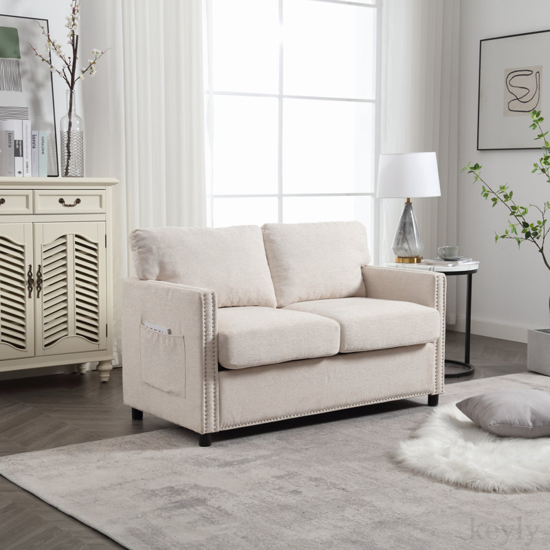 Demandrea Upholstered 52.36'' Loveseat, Beige Chenille