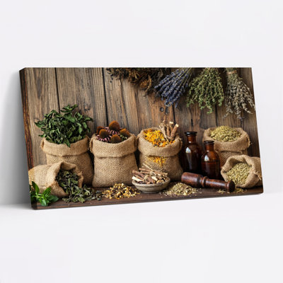 Ensemble de 1 tableau sur toile représentant des épices et des herbes