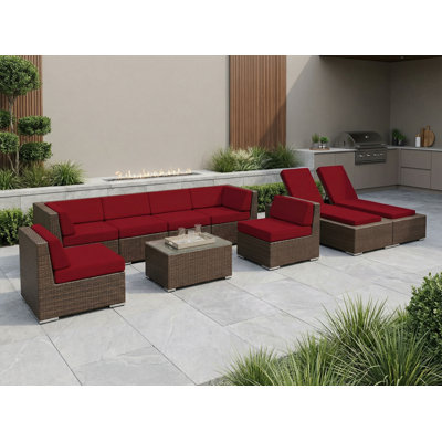 Ensemble de conversation modulaire en rotin avec coussins 9 pièces Barna - aucun assemblage requis