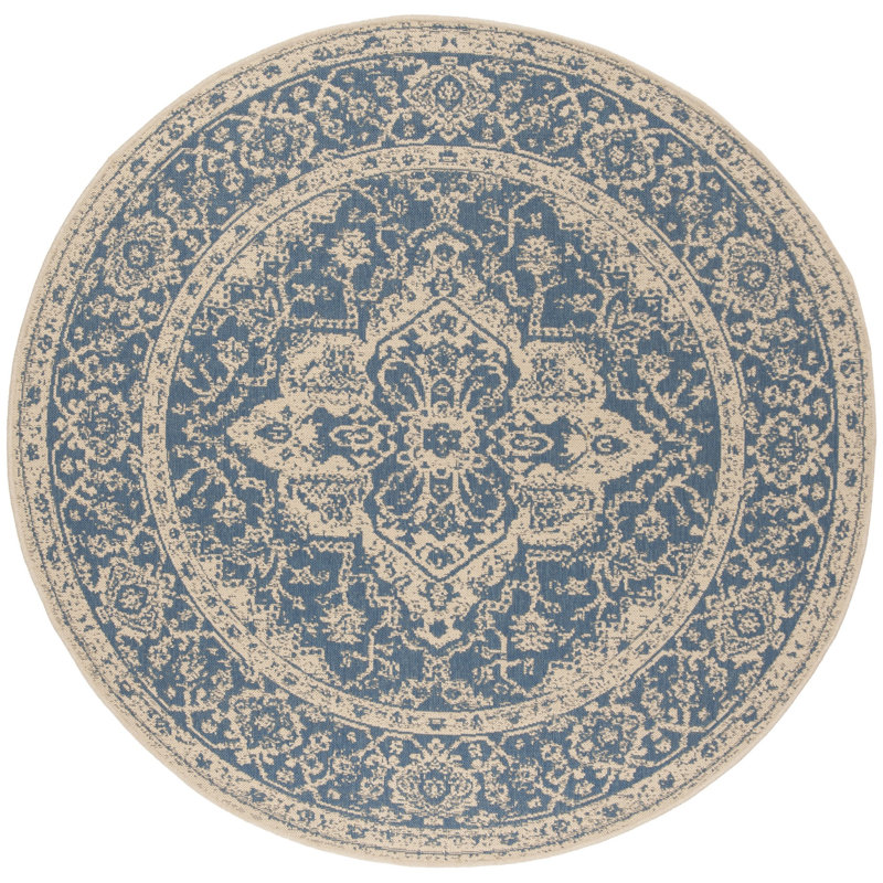 Danya Blue/Cream Indoor/Outdoor Area Rug, Round 8'
