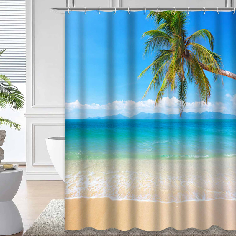 Rideau de douche avec 12 crochets Tropical Beach Coconut Palm, L 72 po x l 78 po