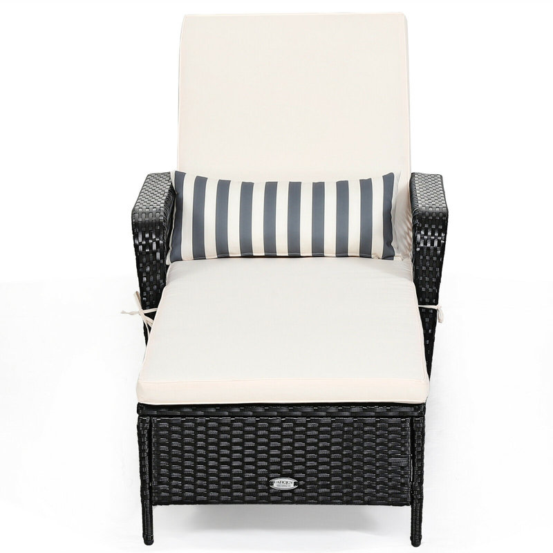 Outdoor Metal Chaise Lounge , Cushion Included, White, Black