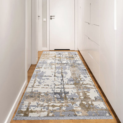 Elegant Hall Carpet, 31.5 x 59.1 Inches | 60% Polypropylene / 40% Polyester, 1700 g/m² | 0.3 in Pile Height, 320,000 Thread Points | Grey, Beige & Cream Color | Vacuum Friendly, Easy Spot Clean, Durable Design