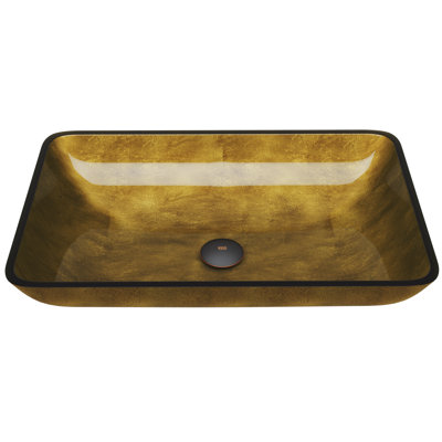Donatello Golden Greek Glass Rectangular Vessel Bathroom Sink