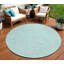 8' Teal Blue And Aqua Round Floral Washable Indoor Outdoor Area Rug