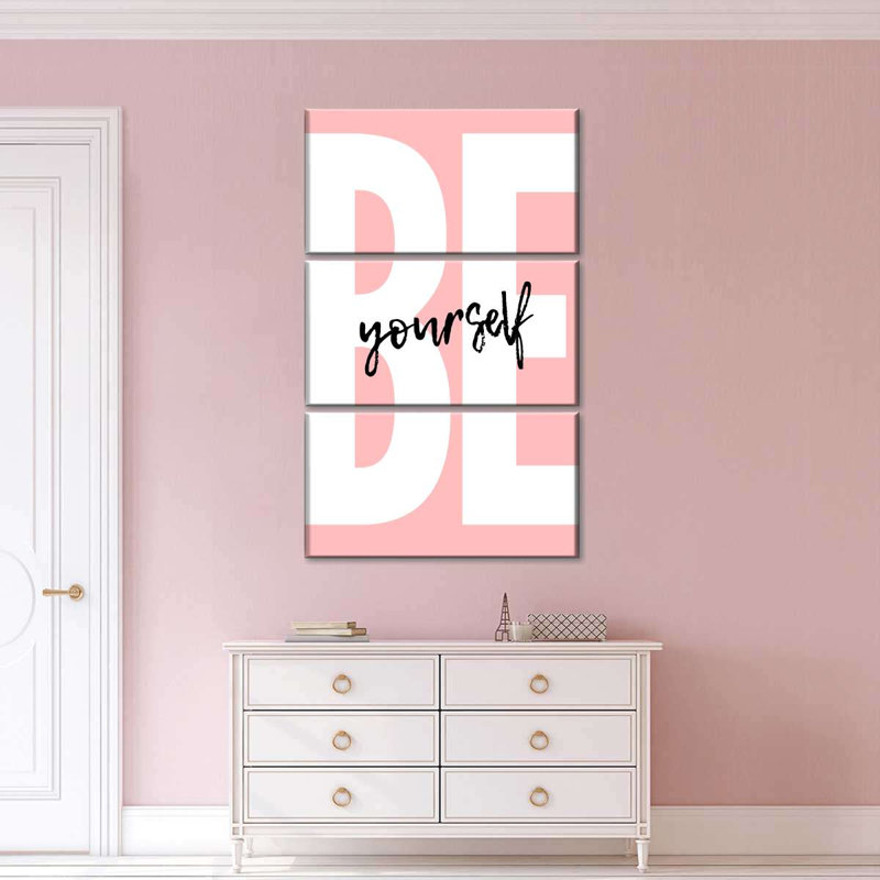 «Be Yourself» en rose sur toile, ensemble de 3 pièces, H 57 po x l 36 po