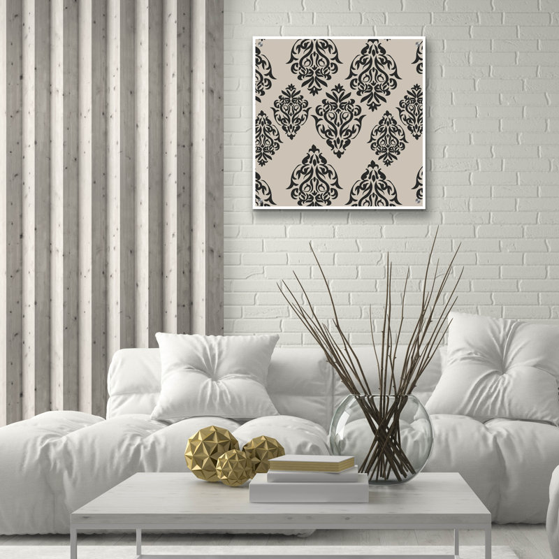 "Motif floral de linogravure dessiné à la main" par Sabrina Balbuena, H 24 po x l 24 po x P 0,2 po