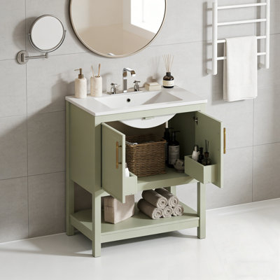 Bathroom Vanity with Sink, open storage and door shelf rack