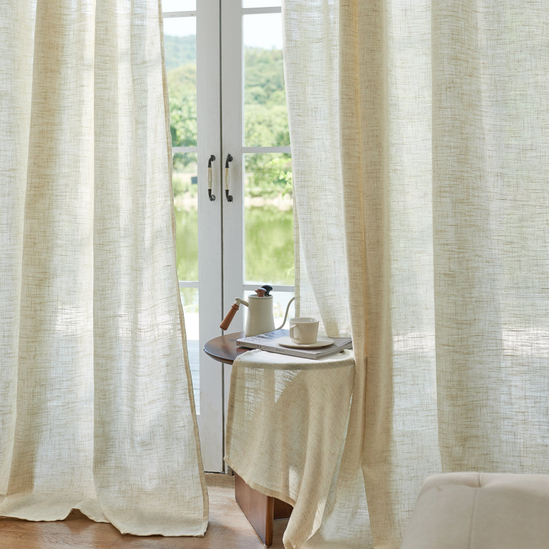 Carthamus Polyester Linen Textured Light Filtering Semi-Sheer Back Tab Curtain Pair(Set of 2), Natural, 52" W x 96" L