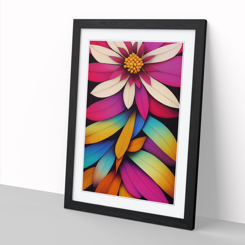 FRM-V0523-818X Floral Indian Art - Picture Frame Print, 64cm H x 46cm W, Black Framed