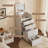 3-in-1 Compact Vanity Desk with Flip Top Mirror & Lights, 3 Drawers & Rolling Stool, Modern Makeup Table with Charging for Bedroom-1193366690