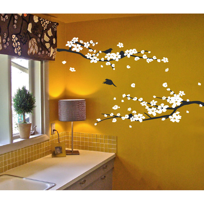 Décalcomanie murale petites fleurs de cerisier, Noir / blanc, H 20 po x l 24 po x P 0,01 po