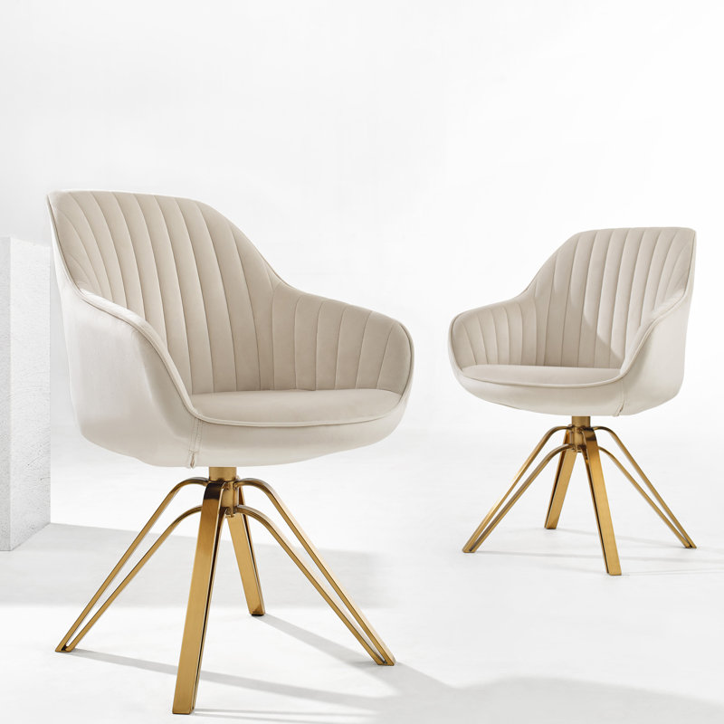 Brilliana Velvet Swivel Accent Chair, Golden, Off White Velvet