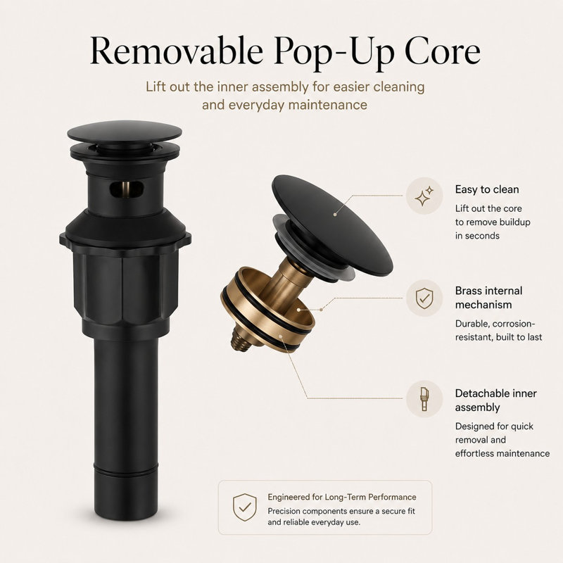 Bonde escamotable en acier inoxydable avec trop-plein, Noir mat