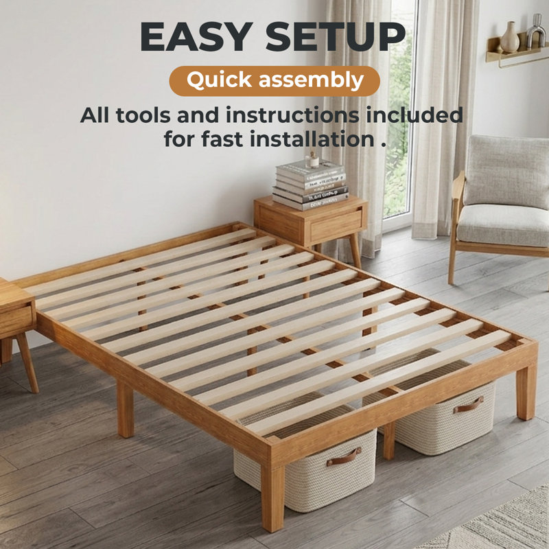  Solid Wood Platform Bed Frame, Natural Pine, No Box Spring Needed, Underbed Storage – Twin, Full, Queen, King, Wood/Queen