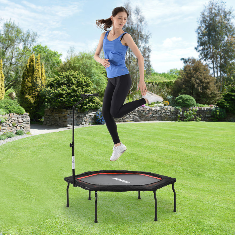 KINWELL 127cm Hexagon Fitness Trampoline with Handlebar, Red