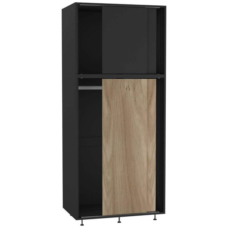 4 Door Solid Wood Wardrobe, Black/Oak
