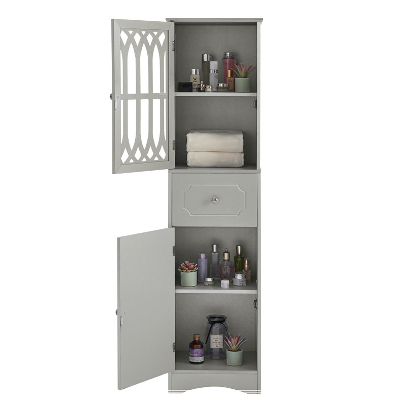 Gray Tall MDF Cabinet with Acrylic Door and Adjustable Shelves