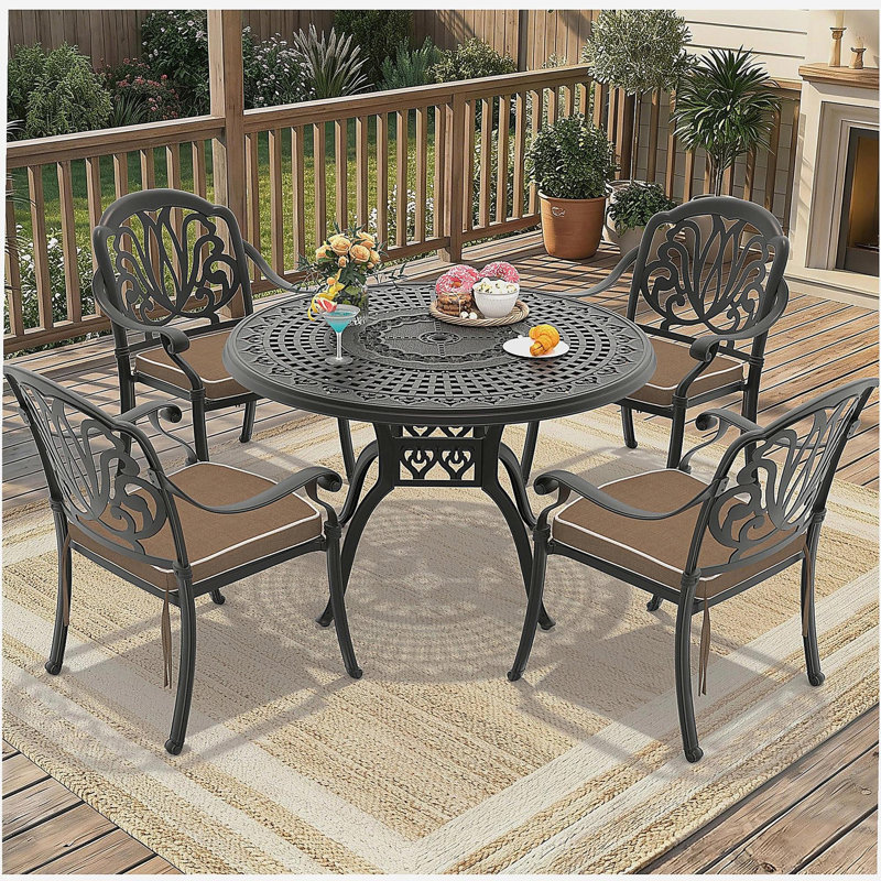 Ensemble de 5 meubles de patio en fonte d'aluminium avec coussins bruns (même sku: W1710S00091)