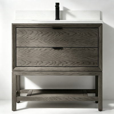Ensemble de meuble-lavabo autoportant 36 po avec plateau en marbre gris