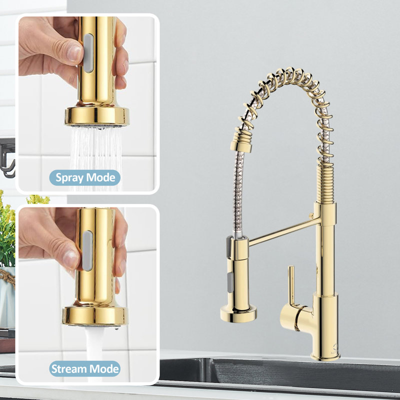 Dual-Function Sprinkler Kitchen Faucet With Pull-Down Sprinkler, Stainless Steel Faucet, Single-Handle Spring-Loaded Kitchen Faucet