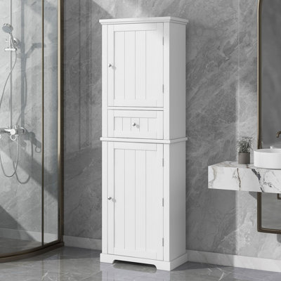 Grande armoire de rangement pour salle de bain, armoire de rangement autoportante avec tiroir et tablette réglable, armoire d'appoint