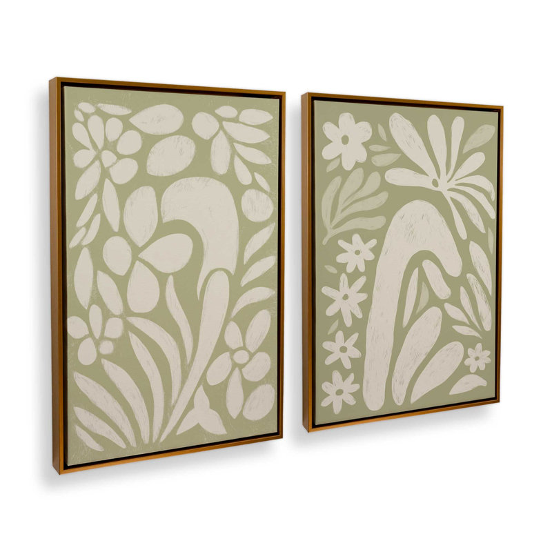 Ensemble de 2 impressions «Whimsy in Bloom», Cadre flottant doré poli, 30 po x 20 po