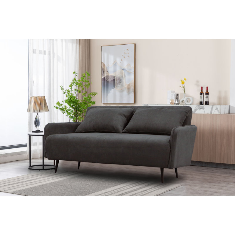 Razmig 61"W Fabric Convertible Loveseat Sleeper With Pillows, Black