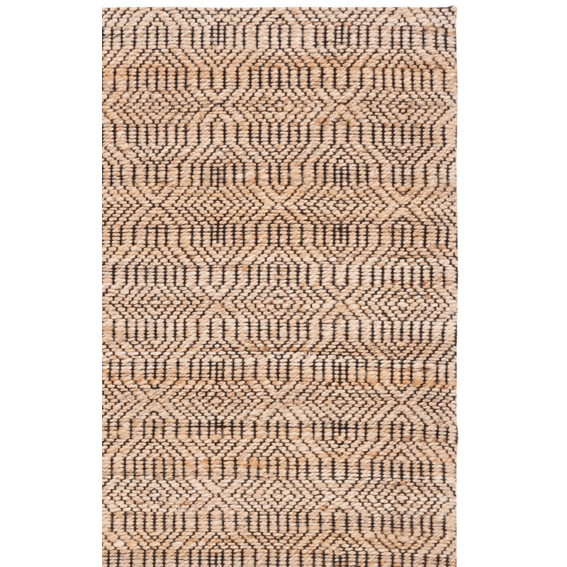 Tapis géométrique en jute de coton naturel / noir / brun Taliyah, Tapis de couloir 2 pi 3 po x 8 pi