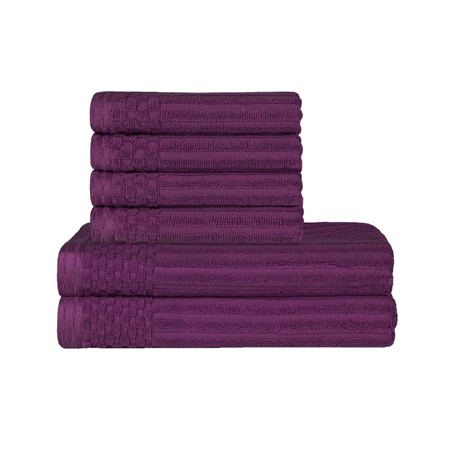 6-Piece Ribbed Cotton Towel Set, Plum