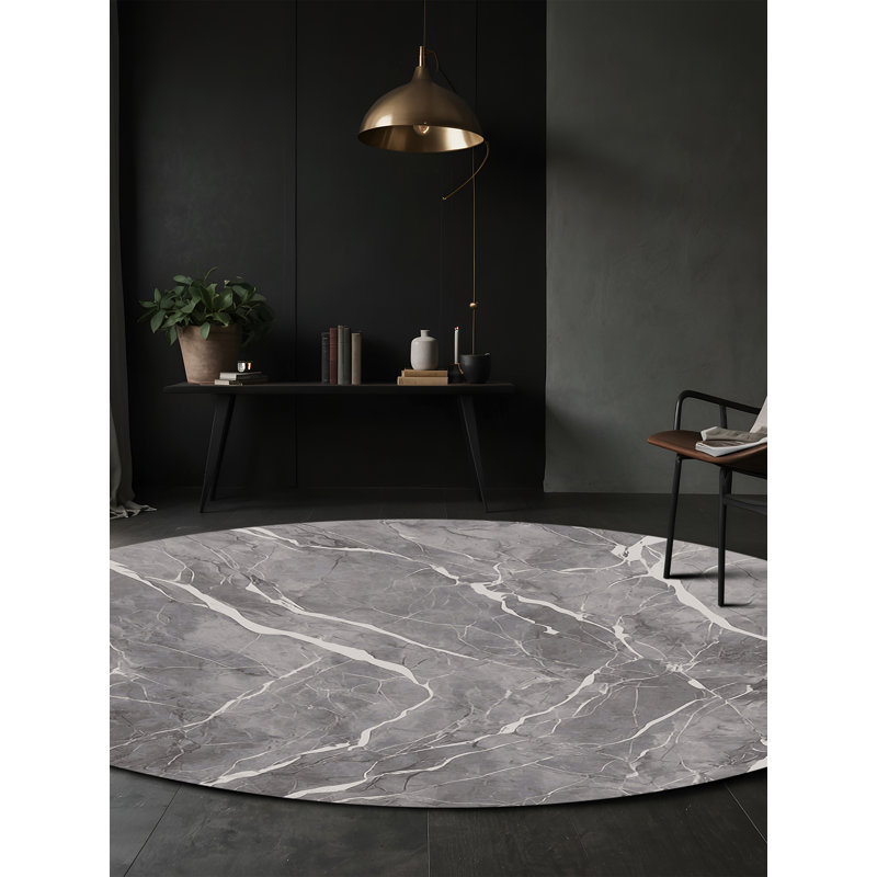 Tapis gris soyeux et moelleux, Rond 4 pi