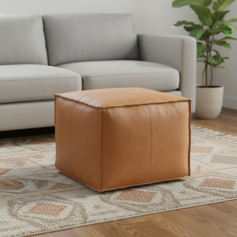 Pouf ottoman de 45 cm en similicuir brun