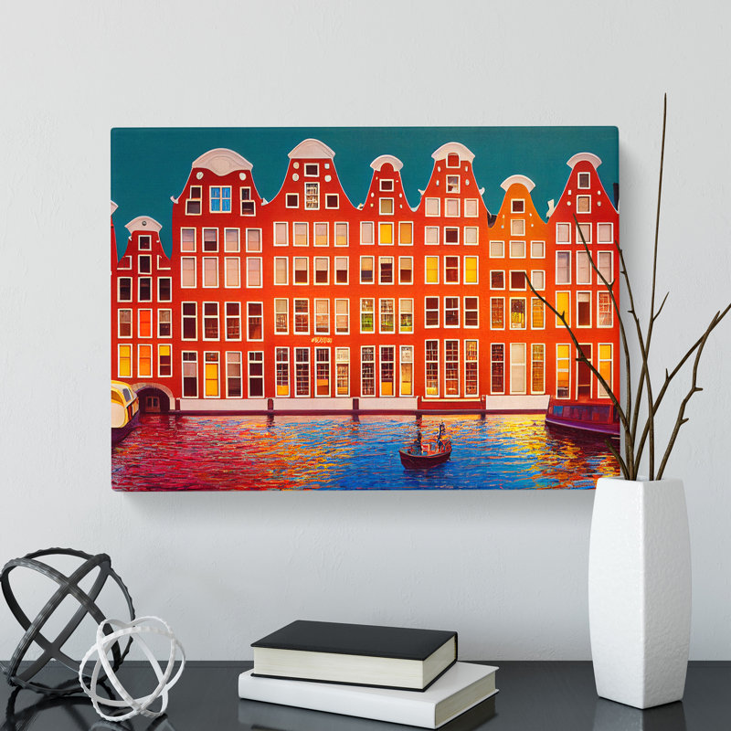 Modern Amsterdam Canal - Wrapped Canvas Print, 35cm H x 50cm W x 3cm D
