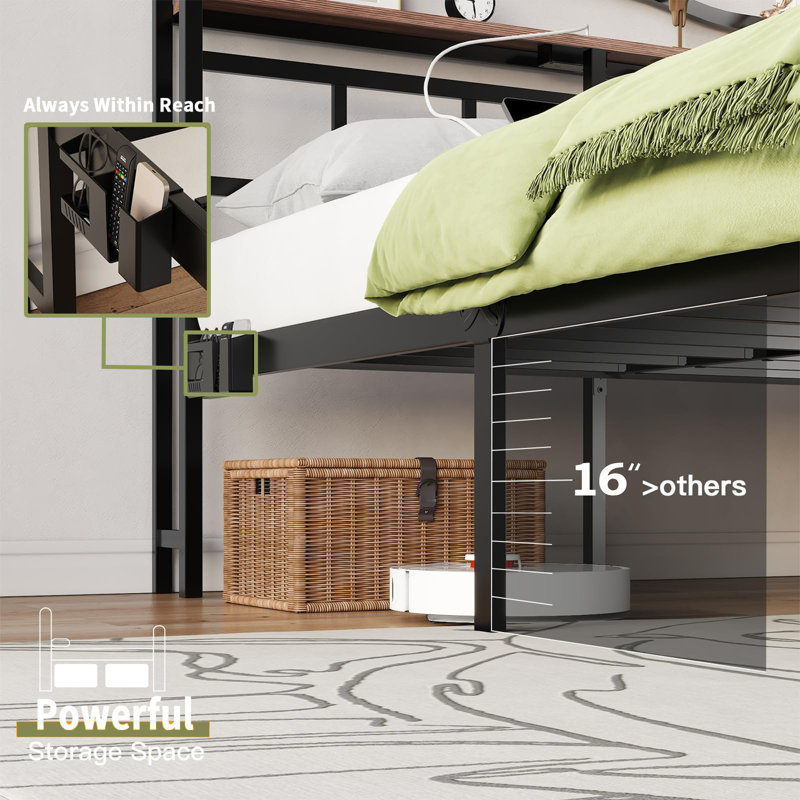 Abdalmalak 18" High Platform Bed Frame with USB & Type C Charging Station, No Box Spring, No Squeak, Twin