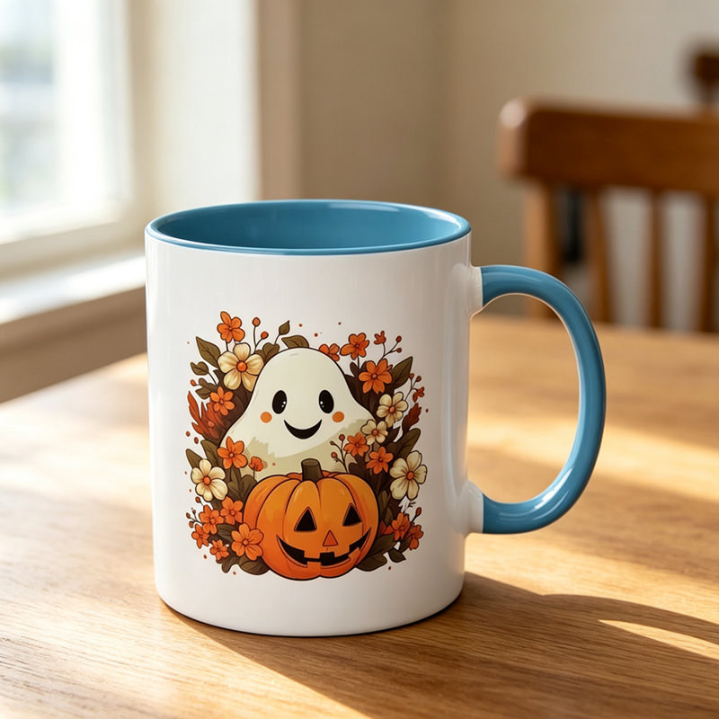 Festive Ceramic Mug with Cute Pumpkin Design - Perfect for Halloween or New Year Celebrations.