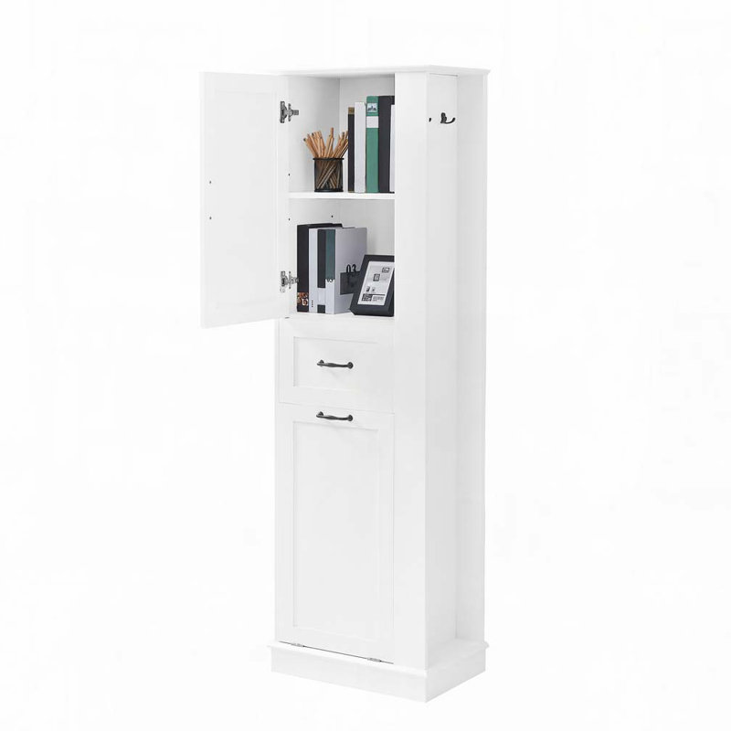 Armoire de rangement pour salle de bain avec compartiment inclinable, tablettes réglables, Blanc