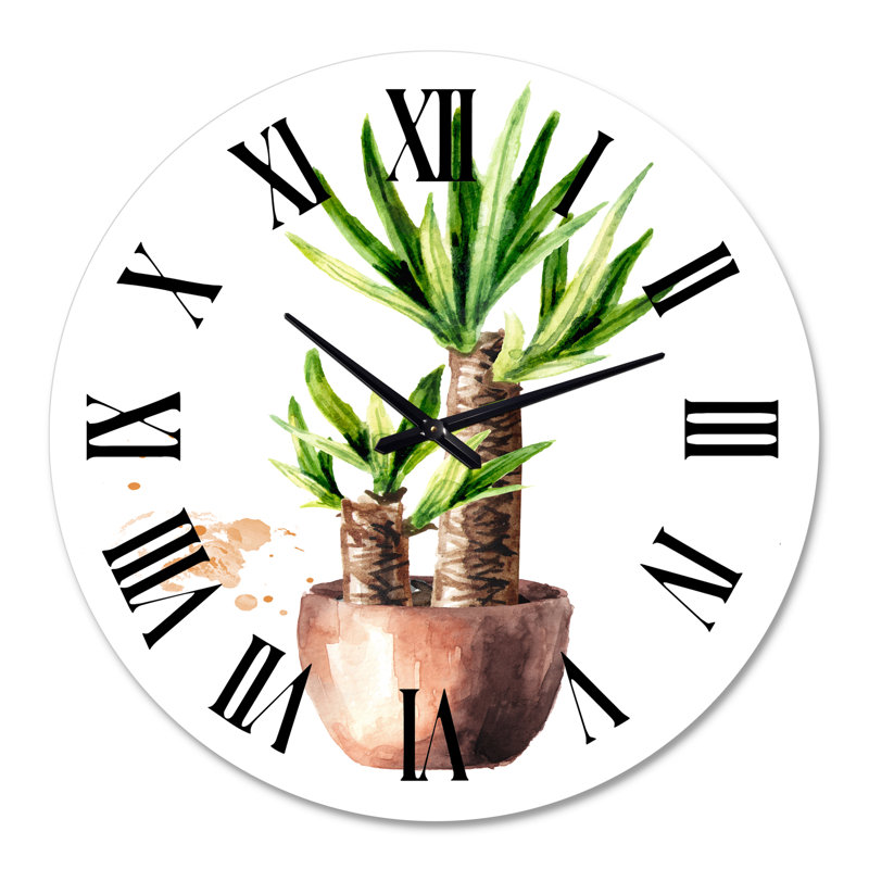 Yucca dans un pot de fleurs en céramique - Horloge murale traditionnelle, Surdimensionné