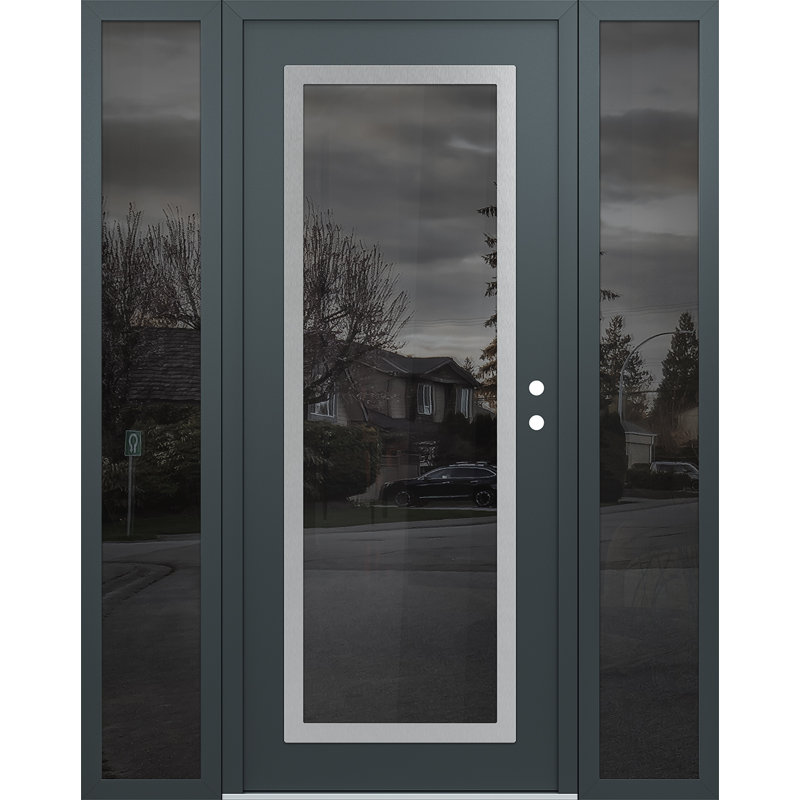 Panneau d'entrée en acier argenté transparent et panneau avant avec porte latérale, Gauche, L 69 po x H 81,69 po
