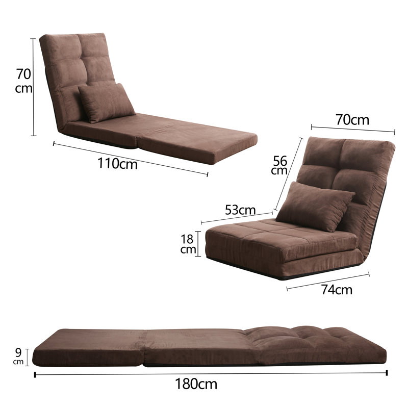 14 - Position Adjustable Triple Fold Down Reclining , 5 Positions, Fabric, Linen Filler, Metal Frame, Pillow, Limited Space Living, Travel Bed, Section Adjustable, Fabric Surface, Apartment Dwellers
