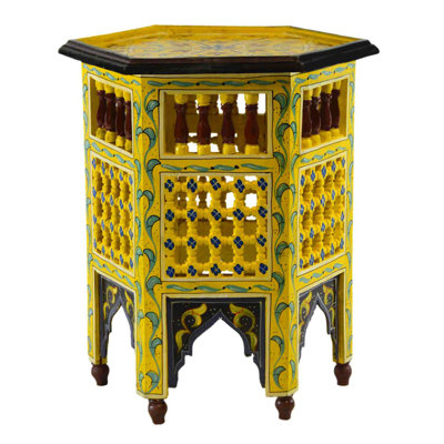 Handmade Moroccan Wood Table Moucharabi Yellow