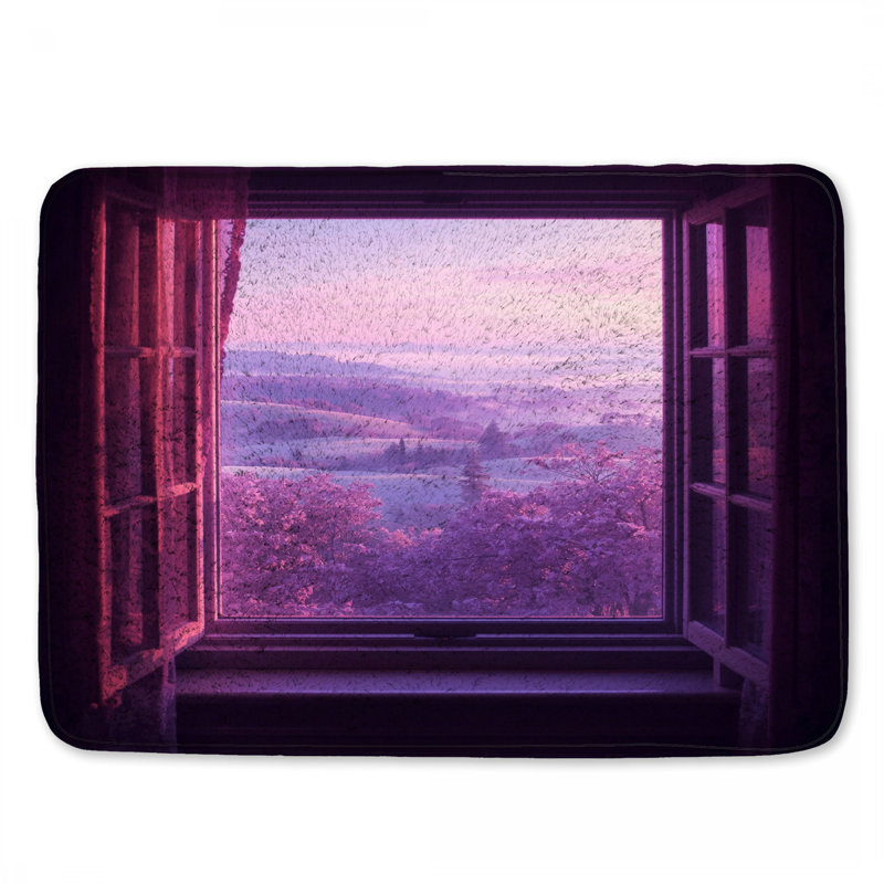 Tapis de bain mauve à motif de fenêtre, L 34 po x L 21 po