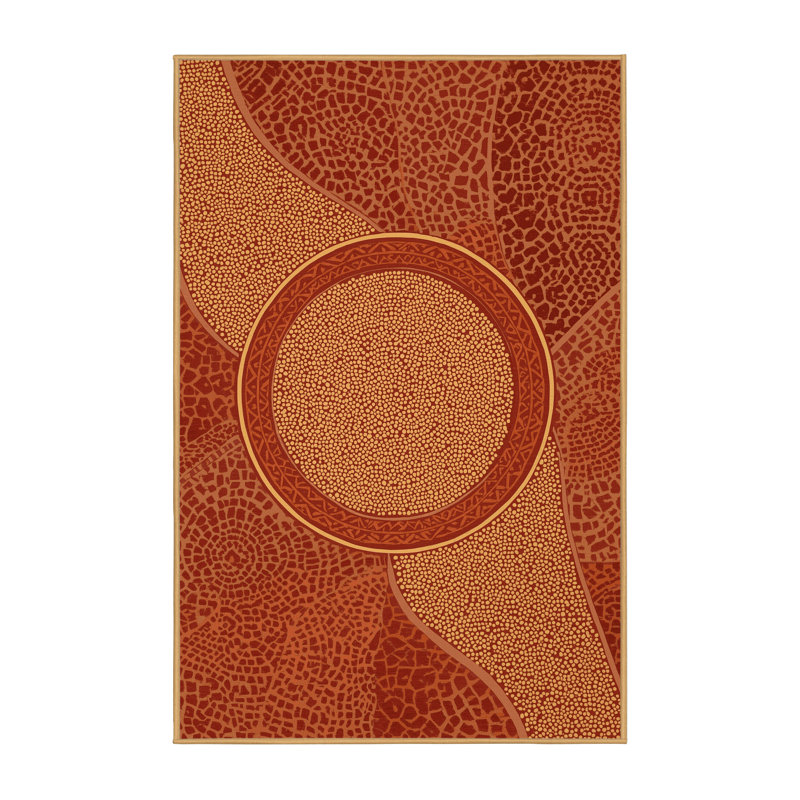 Machine Washable Tomohon Couscous Bowl Global Inspired Block Print Rug in Brown – LightBrown Binding, 7x9