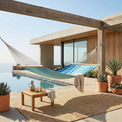 Big Sur Hammock in Teal - Ombre Recycled Polyester - Quick Dry, Suitable for Indoor & Outdoor Use, Supports 2 Persons up to 460 lbs - Perfect for Backyard, Garden, Beach, Balcony, Patio & Poolside, 12-14 ft Adjustable