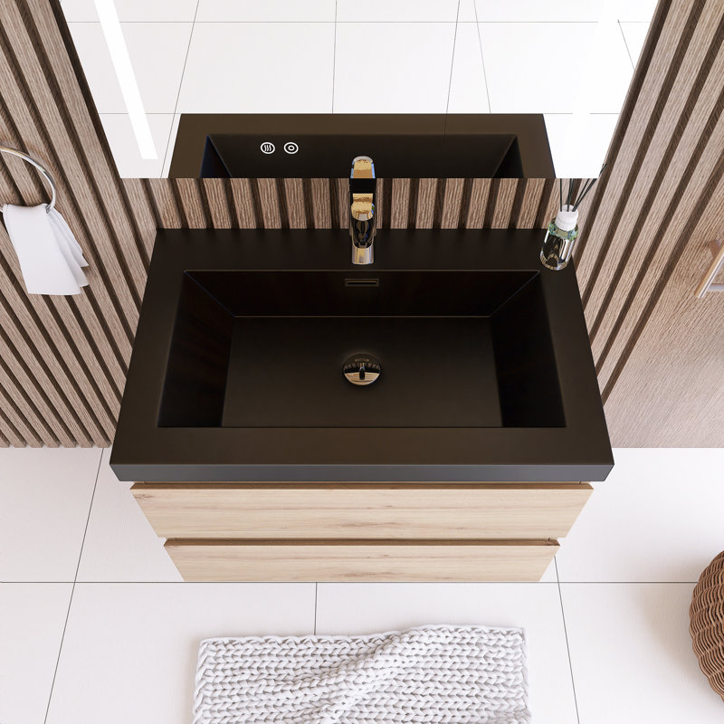 Ensemble de meuble-lavabo mural simple 29,5 po avec plateau en résine Mannus, Naturel